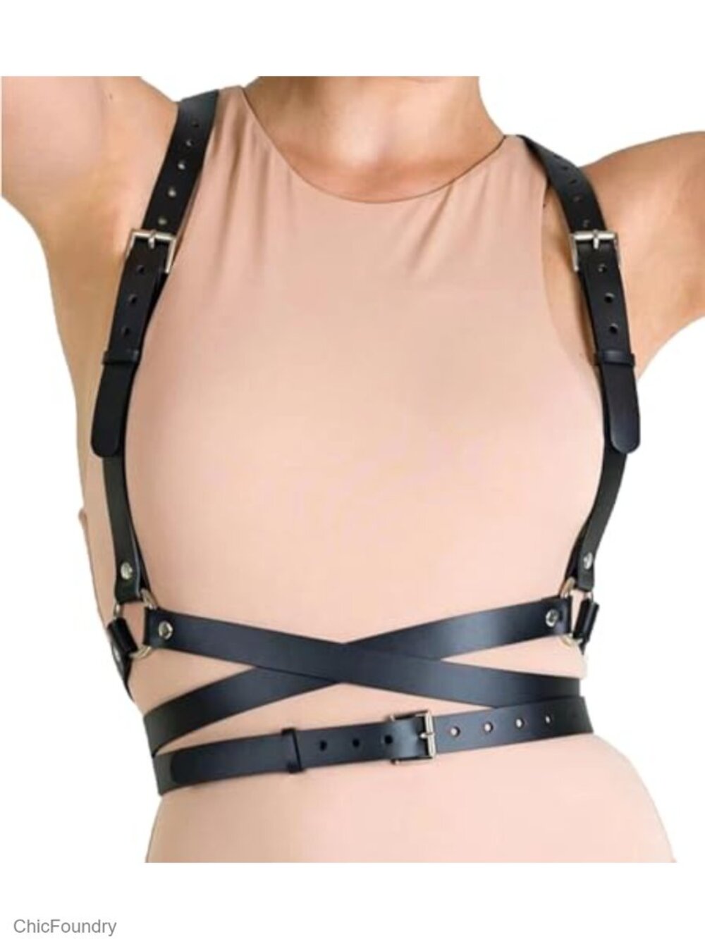 Women's Punk Faux Leather Harness Belt Adjustable Waist Goth Rave Party